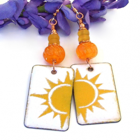 yellow sun jewelry white orange lampwork