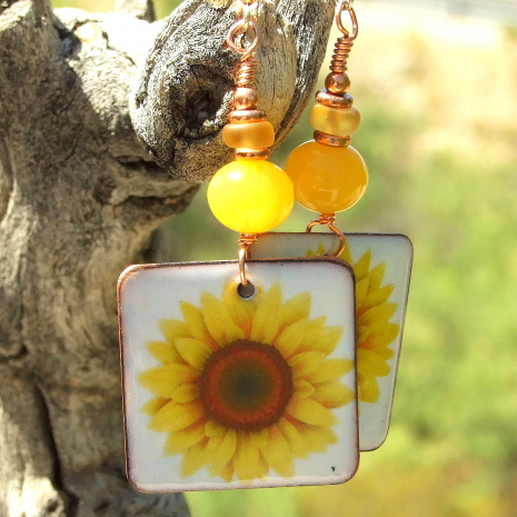 yellow sunflower earrings gift for women