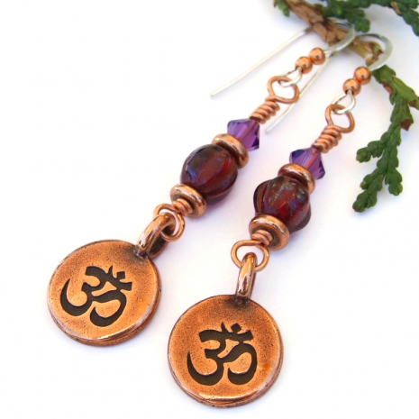yoga chakra earrings copper red violet