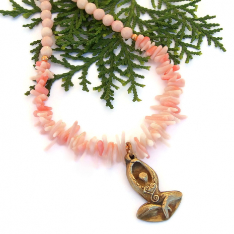 yoga meditation handmade jewelry goddess rising pink coral