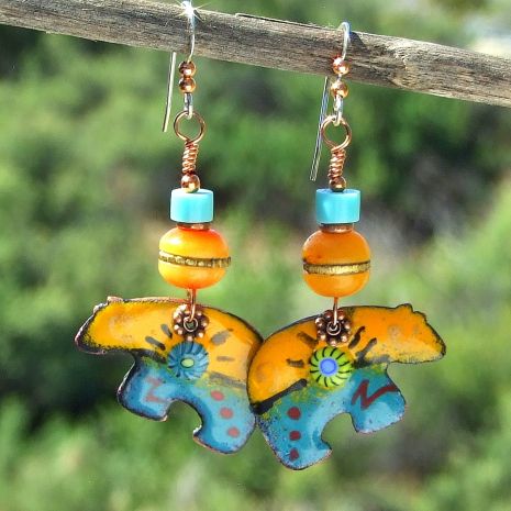 zuni bear earrings tibetan copal beads turquoise