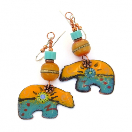 zuni bear fetish jewelry orange turquoise gift for women