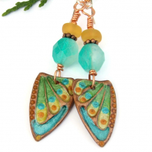 aqua yellow green butterfly wings earrings artisan handmade