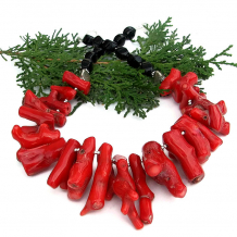 Red coral bib necklace.