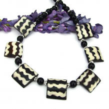 black and white african flag bead boho necklace gift for women