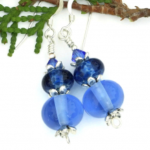 blue silver earrings handmade lampwork glass gift for women