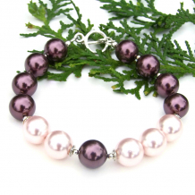 burgundy purple and pink swarovski pearl bracelet handmade gift for women