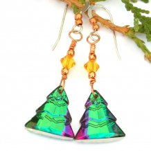 christmas earrings colorful crystal trees