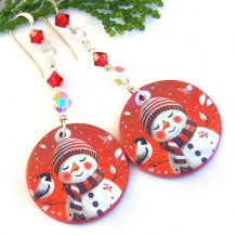 christmas holidays snowmen birds handmade earrings swarovski crystals jewelry