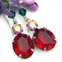 Christmas holidays vintage crystal jewelry red green handmade