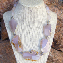 chunky pink agate handmade necklace gift for women
