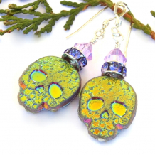colorful skull earrings halloween day of the dead
