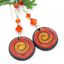 colorful spiral handmade earrings red orange yellow jewelry swarovski crystals