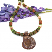 copper ammonite and gemstone jewelry handmade gift for her