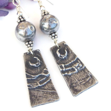 crescent moons rustic pewter earrings silver druzy gemstones handmade jewelry