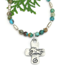 cross running horse spiral heart necklace african turquoise fine silver handmade