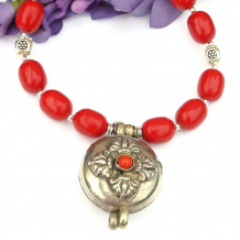 double dorje gaua kalachakra locket pendant jewelry red coral sterling silver