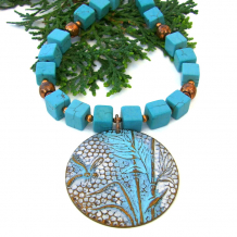 dragonfly bamboo necklace square turquoise magnesite