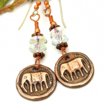 elephant wildlife earrings copper wax coin style
