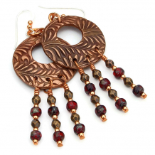 copper fern hoop chandelier earrings gift for women
