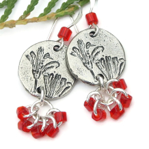 flower flowers lily lilies earrings handmade jewelry red pewter