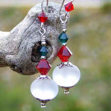 frosted white red green christmas earrings handmade gift for women