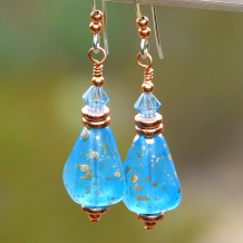 glowing capri caribbean blue pyramid earrings with crystals