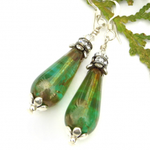 glowing green teardrop earrings swarovski crystals