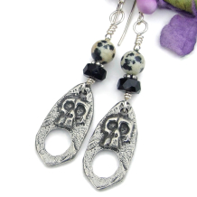 goth skull earrings handmade halloween day of the dead jasper onyx