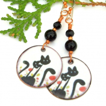 halloween enamel black cats earrings handmade