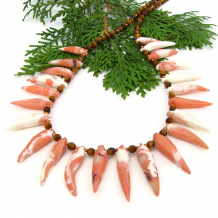 handmade beach tribal necklace coral spikes golden tigers eye