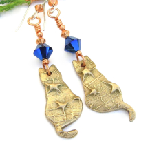 handmade cats stars earrings bronze swarovski crystals kitty cat lover