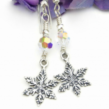handmade christmas snowflake earrings winter sterling silver swarovski crystals