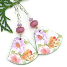 handmade colorful flower earrings floral polymer clay czech glass lightweight