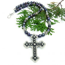 handmade cross necklace with peacock pearls jewelry for women