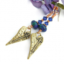 handmade crosses hearts earrings gemstones crystals religious jewelry