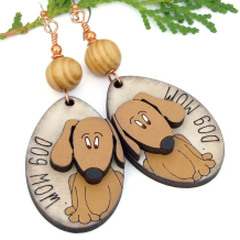 handmade etched dog mom wooden earrings brown dogs lightweight laser cut