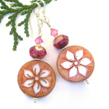 handmade flower jewelry hibiscus white pink brown