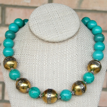 handmade turquoise necklace brass Berber beads suns moons