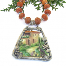 handmade tuscan villa pendant necklace terra cotta peruvian beads dog cat girl