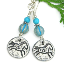 horse lover petroglyph earrings handmade running horses suns Southwest turquoise