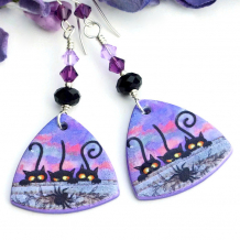 kitty cat spider halloween handmade earrings black onyx swarovski crystals