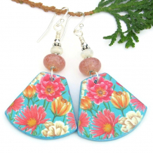 ightweight flower floral earrings colorful polymer clay lampwork beads