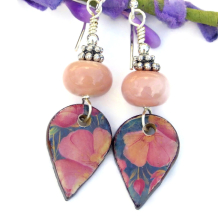 lightweight flower floral pink earrings lampwork glass handmade gift