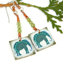 mandala elephants peridot gemstones earrings lightweight