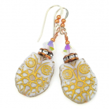 opalized white gold owl earrings handmade gift for her