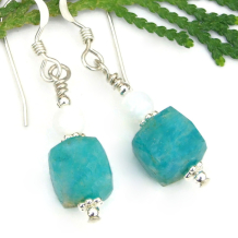 petite amazonite mother of pearl gemstone earrings handmade sterling silver