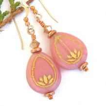 pink lotus rose gold Swarovski crystal yoga earrings handmade jewelry