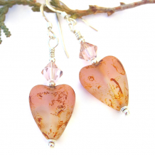 pink orange heart mothers day jewelry handmade gift swarovski crystals
