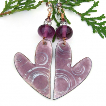 purple enamel heart earrings valentines day gift